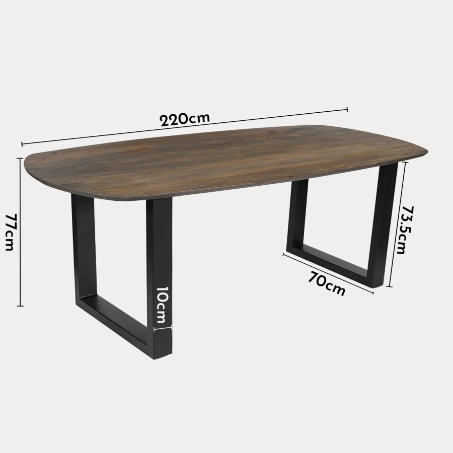 Table &agrave; manger ovale en bois de manguier fonc&eacute; pieds en m&eacute;tal noir 220 cm
